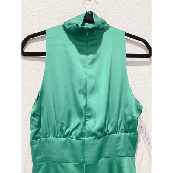 Fame and Partners Choker Plunge Neck Satin Dree Dress Kelly Green Size US2 - Picture 12 of 12